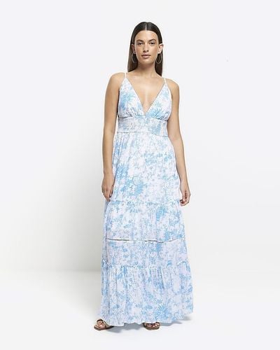 River Island Floral Beach Maxi Dress - Blue