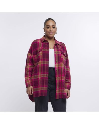 River Island Check Oversized Shirt - Red