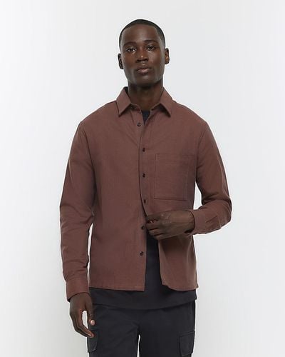 River Island Red Regular Fit Textured Shirt - Brown