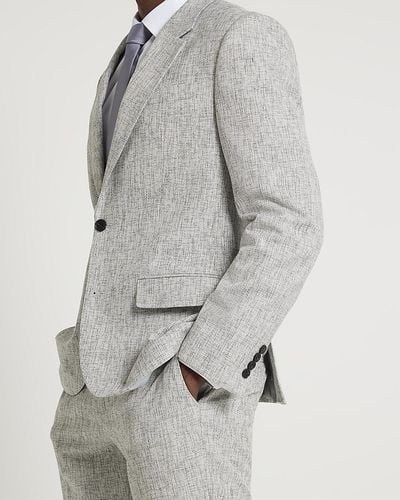 River Island Gray Slim Fit Textured Suit Jacket