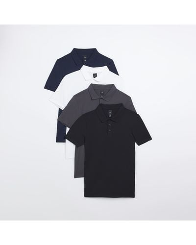 River Island Multipack Of 4 Polo Shirts - Blue