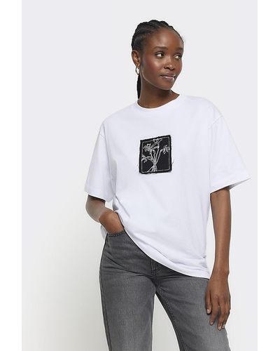 River Island White Patch Oversized T-shirt