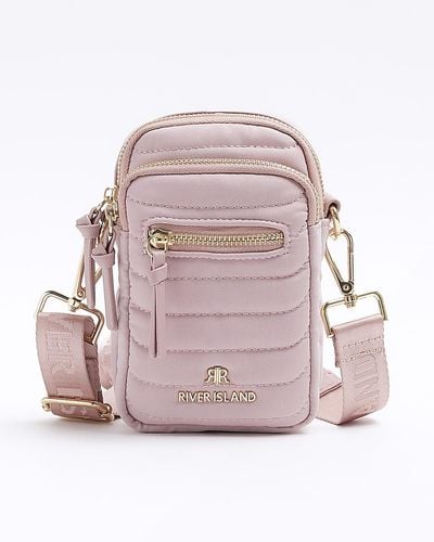 River Island Quilted Phone Cross Body Bag - Pink