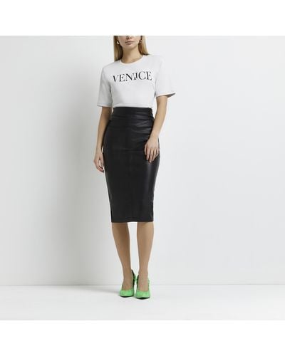 River Island Black Faux Leather Pencil Skirt