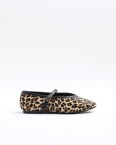 River Island Leopard Print Ballet Court Shoes - White