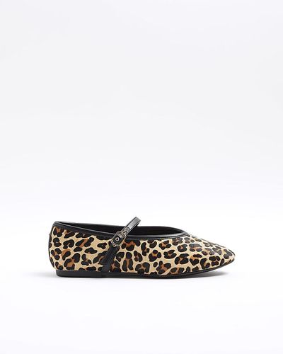 River Island Leopard Print Ballerina Court Shoes - White