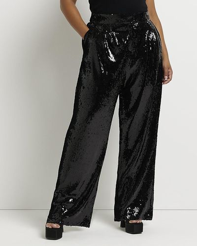 River Island Plus Black Sequin Flared Trousers
