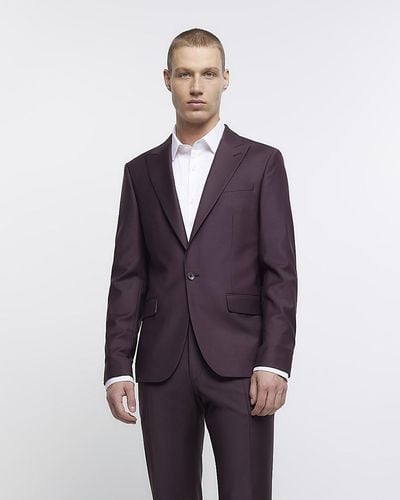 River Island Wool Premium Suit Jacket - Purple