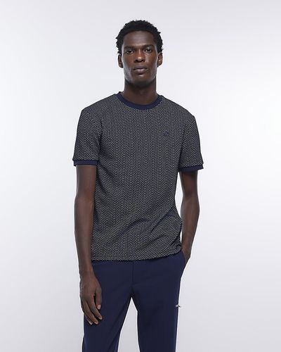 River Island Navy Muscle Fit Textured T-shirt - Blue
