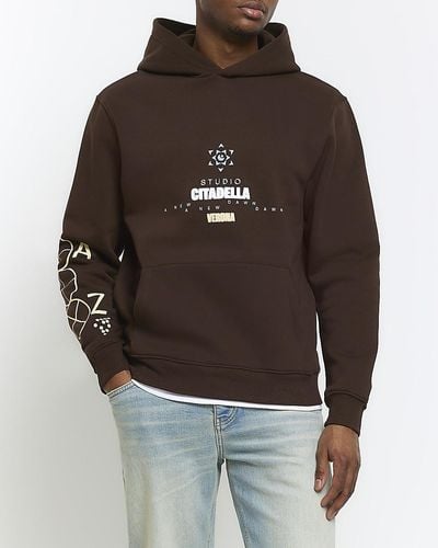River Island Graphic Fit Hoodie - Brown