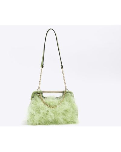 River Island Green Feather Chain Clutch Bag