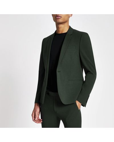 River Island Dark Super Skinny Suit Jacket - Green