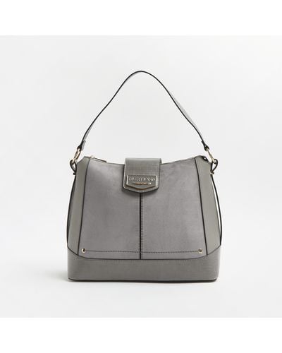 River Island Grey Croc Embossed Slouch Bag