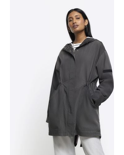 River Island Grey Lightweight Hooded Parka Coat