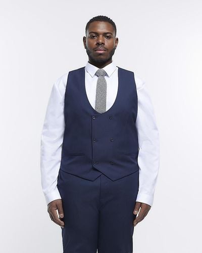 River Island Skinny Fit Twill Waistcoat - Blue