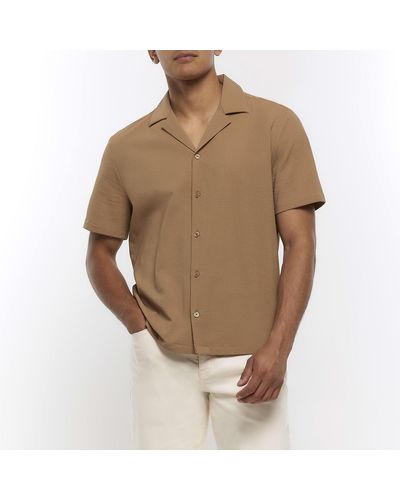 River Island Brown Regular Fit Seersucker Shirt - Natural
