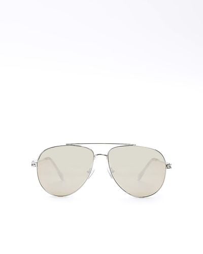 River Island Silver Aviator Sunglasses - White