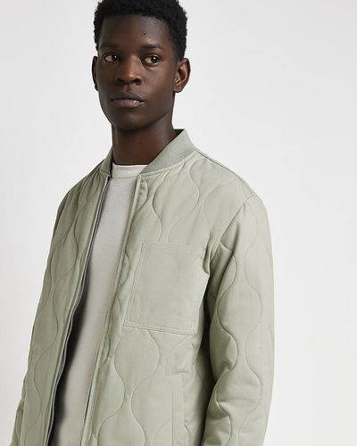 River Island Green Regular Fit Quilted Bomber Jacket