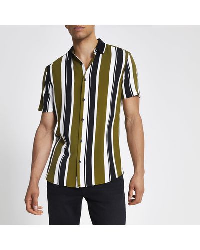 River Island Stripe Short Sleeve Rib Collar Shirt - Black