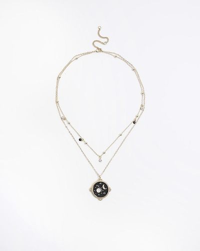 River Island Gold Enamel Moon And Star Necklace - White
