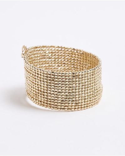 River Island Gold Color Beaded Stretch Arm Cuff - Natural