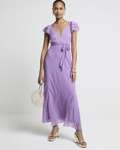 River Island Chiffon Belted Swing Maxi Dress - Purple