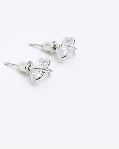 River Island Silver Diamante Crossed Stud Earrings - White
