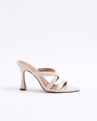River Island Strappy Flare Heeled Mule Sandals - White