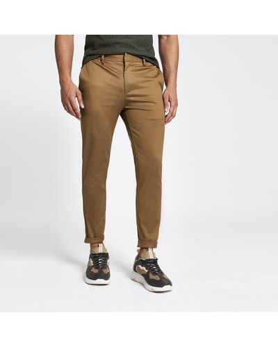 River Island Light Cropped Chino Trousers - Brown