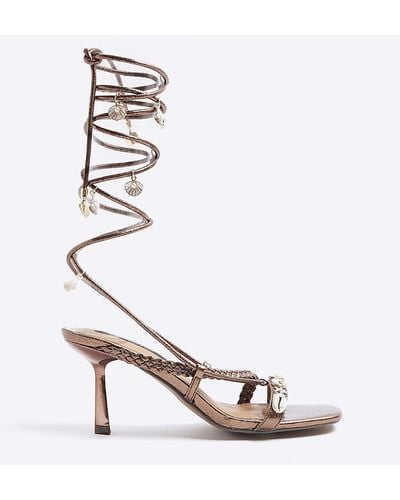 River Island Brown Shell Detail Lace Up Heeled Sandals - White