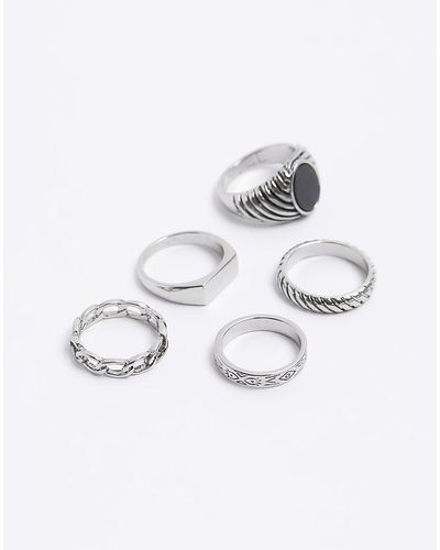 River Island Silver Color Stone Textured Ring Multipack - White