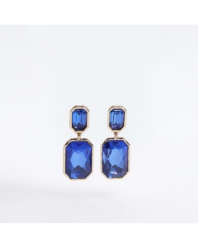 River Island Stone Drop Earrings - Blue