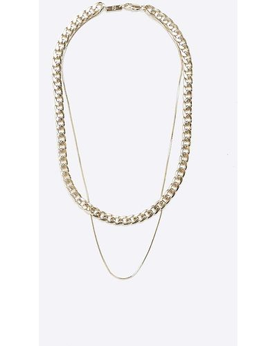 River Island Gold Color Chain Link Multirow Necklace - White