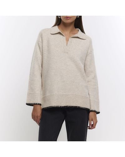 River Island Beige Collared Cozy Sweater - Grey