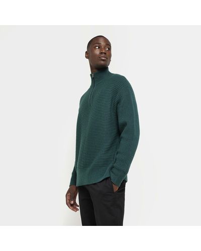 River Island Green Boxy Fit Half Zip Knitted Jumper