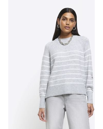 River Island Grey Knit Stripe Sweater