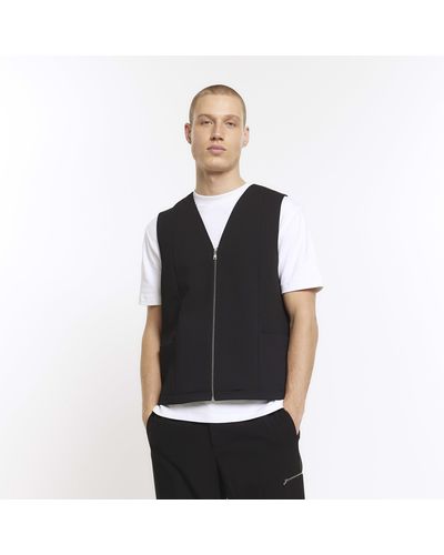 River Island Black Regular Fit Waffle Textured Gilet