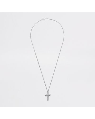 River Island Silver Colour Embossed Cross Pendant Necklace - White
