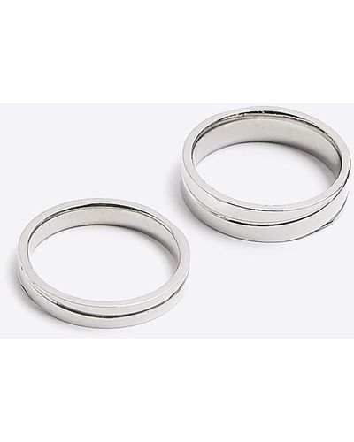 River Island 2pk Silver Stainless Steel Color Rings - White