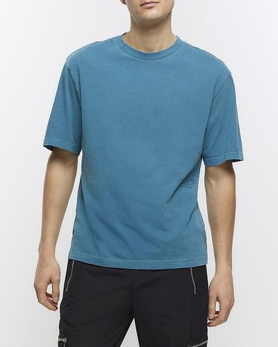 River Island Washed Blue Oversized Fit T-shirt