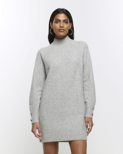 River Island Knitted Cozy Sweater Mini Dress - Gray