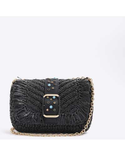 River Island Black Raffia Shoulder Bag