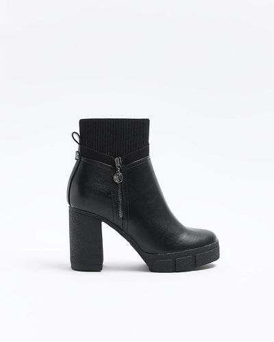 River Island Wide Fit Heeled Ankle Boots - Black