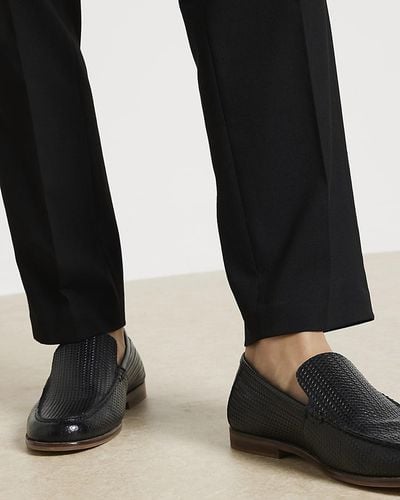 River Island Black Leather Weave Loafers - White