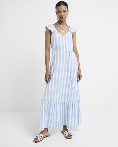 River Island Belted Stripe Print Maxi Dress - Blue
