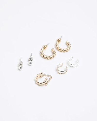 River Island Gold Colour Cuff Earrings Multipack - White