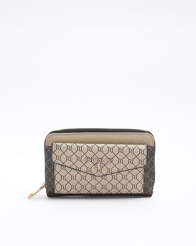 River Island Brown Ri Monogram Envelope Purse - White