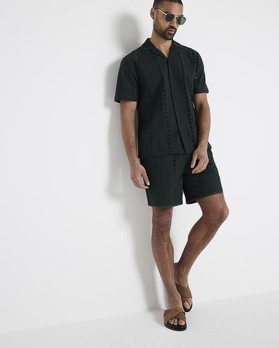 River Island Green Regular Fit Crochet Shorts - Black