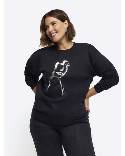 River Island Plus Black Foil Graphic Sweatshirt