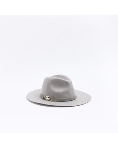 River Island Grey Wool Blend Fedora Hat - White